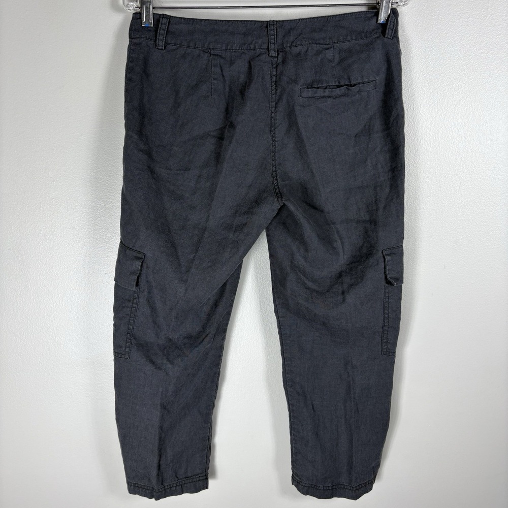 Eileen Fisher Women's 2 Dark Gray‎ 100% Organic Linen Chino Cargo Capri Pants - Picture 2 of 6